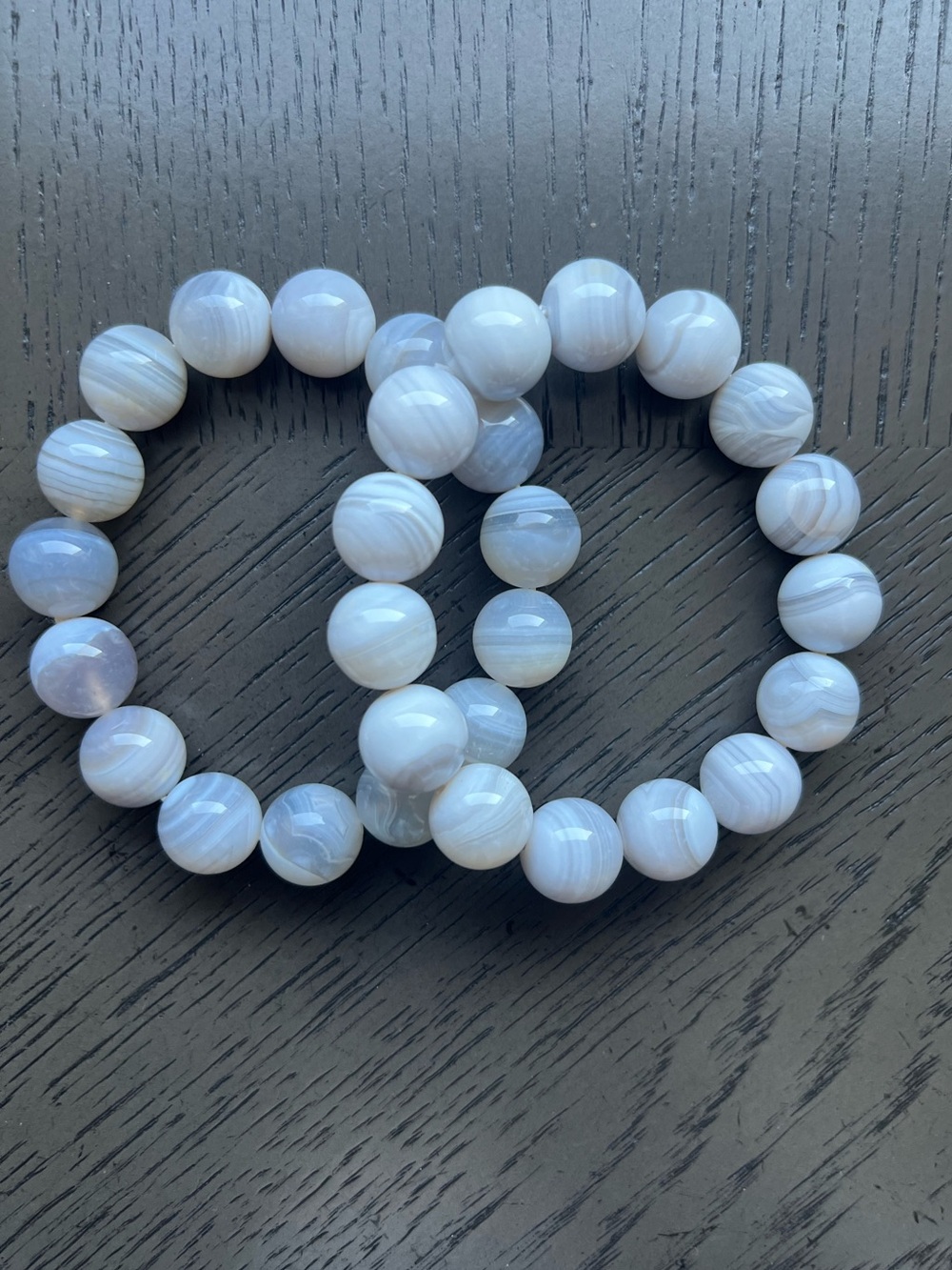 White lace agate bracelet 13-14mm SIZE 6.5-6.75’ ( ONE )
